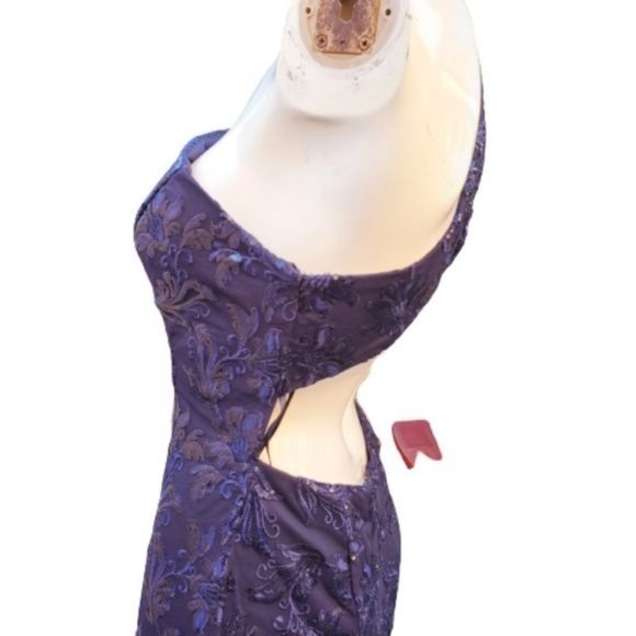 LUXURY ONE SHOULDER NAVY SEQUIN MAXI DRESS SZ S - Picture 5 of 16